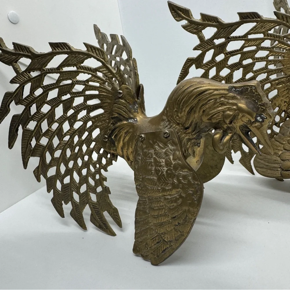 Vintage Brass Fighting Birds Statue Pair - Picture 5 of 11